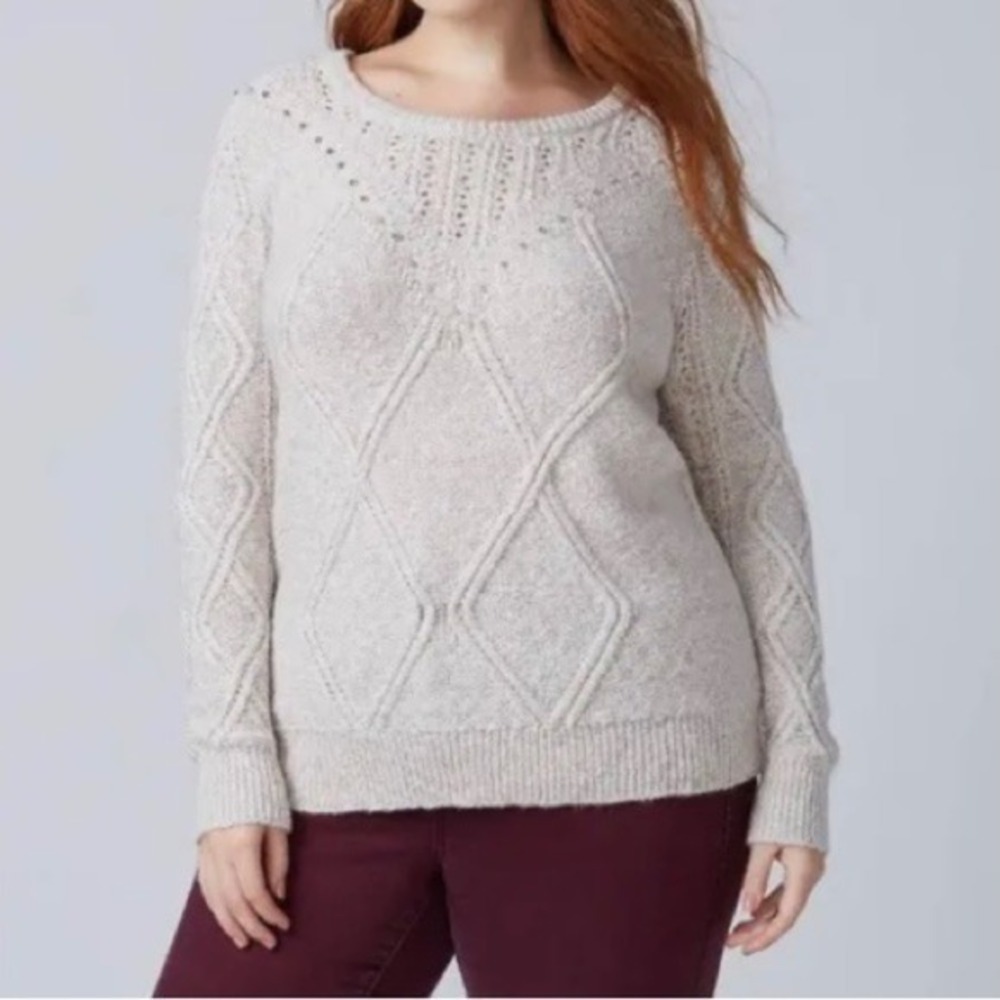 LANE BRYANT. Oat Cable Knit‎ Sweater. Silver Studs. 18/20. Round neckline.